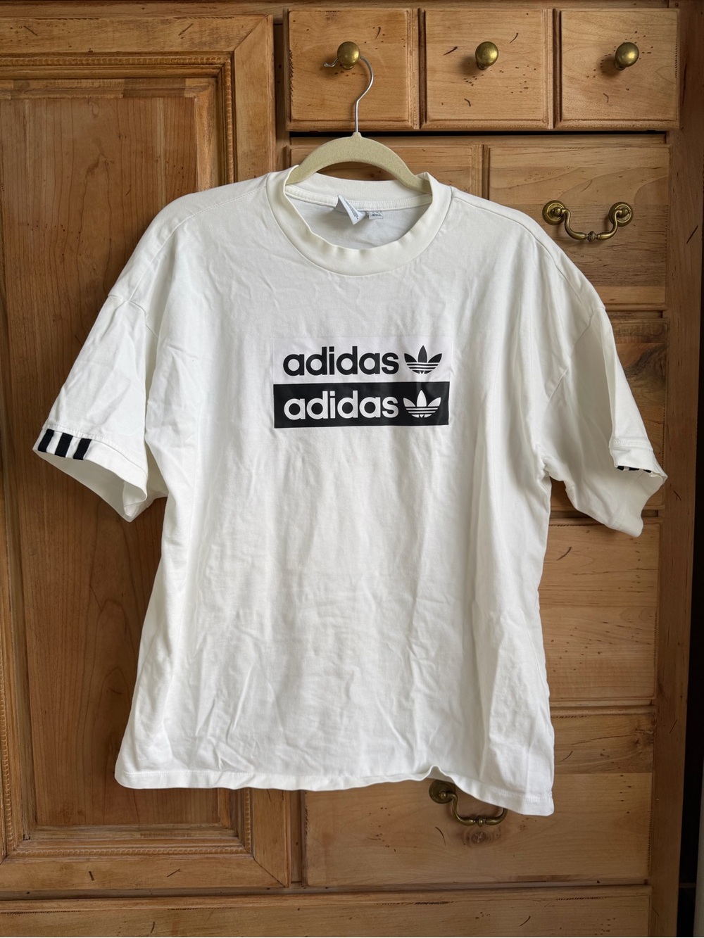 adidas White Short-Sleeve Crewneck Tee with Black Logo